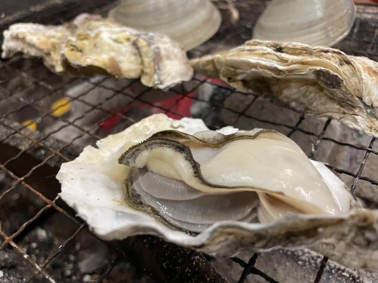 殻付きの日生牡蠣を焼く焼き牡蠣